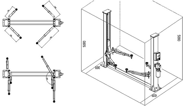 Подъемник автомобильный  двухстоечный с напольной рамой TS-4M (ручка-съем)